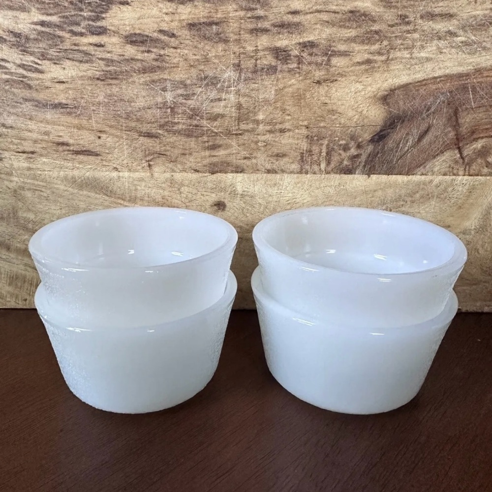 4 Glasbake White Milk Glass Custard Ramekin Dish Bowls  3.25" X 1.5" Vintage